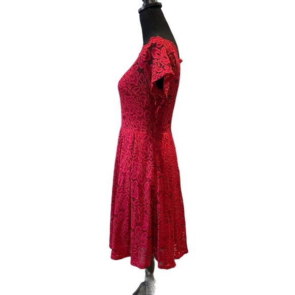 Elegant Floral red Lace Dress Size 4/6 (Small) 40's 50's pinup retro pleated zip - Picture 3 of 8